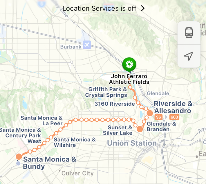 I operate in Santa Monica and on Wednesdays I play soccer in Griffith Park. For those not familiar with LA they are at opposite ends of this vast city. The commute is difficult: 3 buses, then a 20 minute walk along a dark, hectic roadway without any pathway